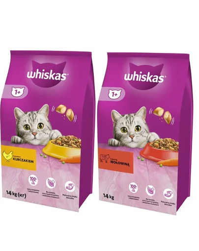 WHISKAS Adult 14kg cu pui si legume + WHISKAS Adult 14kg cu vita si legume