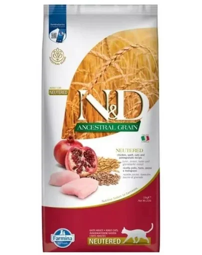 FARMINA N&D Ancestral Adult Cat Neutered 10 kg Hrana pentru pisici sterilizate, cu pui, spelta, ovaz si rodie