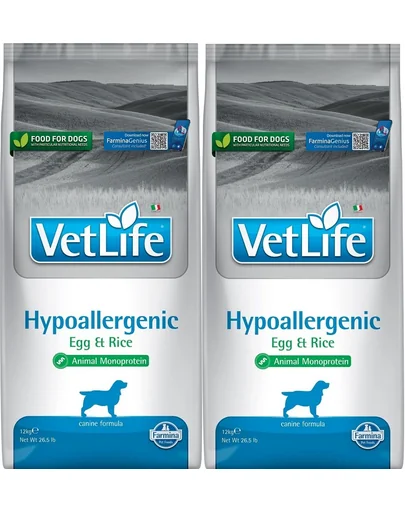 FARMINA Vet Life Dog Hypoallergenic Egg&amp;Rice 2x12 kg dieta pentru caini cu alergii
