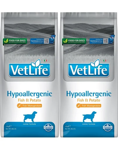 FARMINA Vet Life Hypoallergenic Fish&Potato 12 kg x 2 dieta veterinara caini, peste si cartof