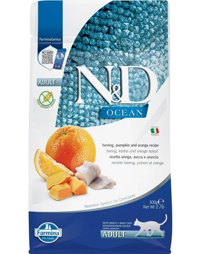 FARMINA N&amp;D Ocean cat adult herring pumpkin and orange 300 g Hrana pisica, cu hering, dovleac si portocale