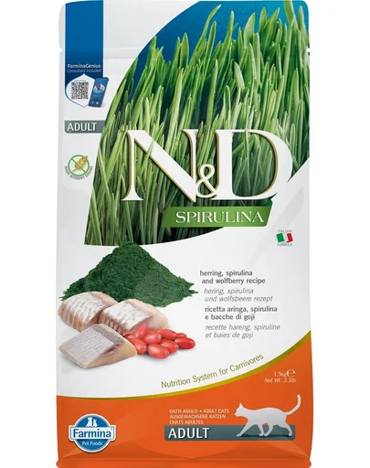 FARMINA N&amp;D Spirulina Cat Adult Herring &amp; Wolfberry 1,5 kg Hrana uscata pentru pisici, cu hering si spirulina