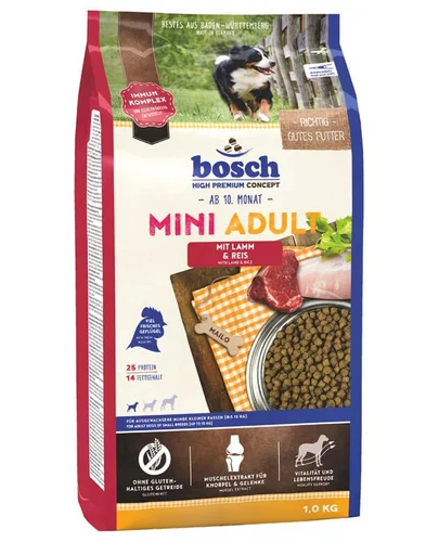 BOSCH Mini Adult Hrana uscata caini adulti de talie mica, cu miel si orez 1 kg