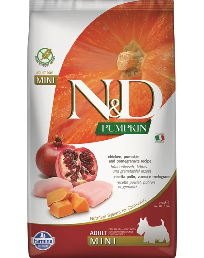 FARMINA N&amp;D Pumpkin Adult Mini Hrana pentru caini de talie mica, cu pui si rodie 2,5 kg