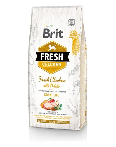 BRIT Fresh Adult Hrana uscata caini, cu pui si cartofi 12 kg
