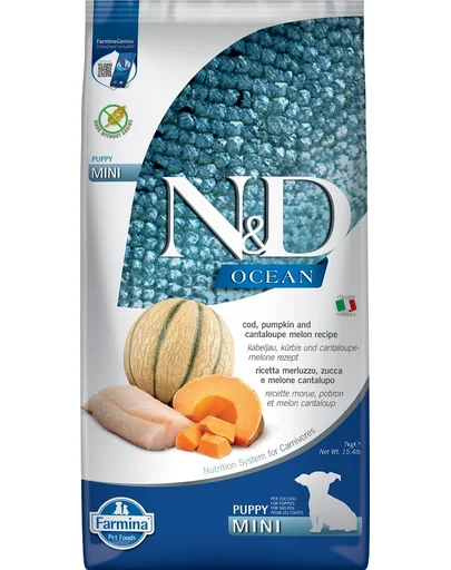 FARMINA N&amp;D Ocean  Sac hrana pentru catei talie mica, cu cod, dovleac si pepene galben - 7 kg