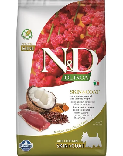 FARMINA N&amp;D Quinoa Mini Skin&amp;Coat hrana caini talie mica 2,5 kg rata si nuca de cocos