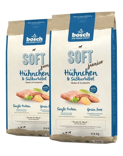 BOSCH Soft Junior Hrana uscata cu pui si cartofi dulci pentru cainii junior 25 kg (2 x 12,5 kg)