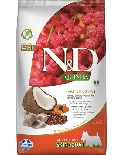FARMINA N&D Quinoa Hrana dietetica pentru caini de talie mica, cu hering si nuca de cocos 2,5 kg