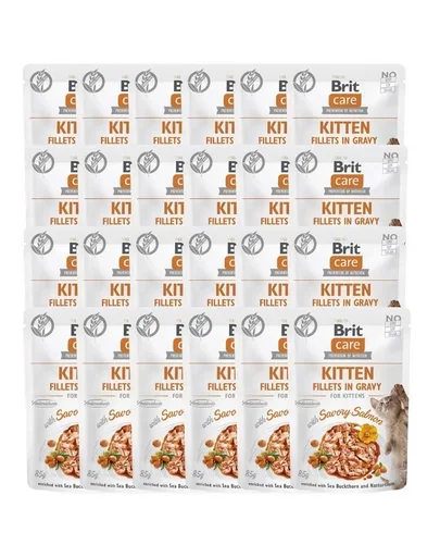 BRIT CARE Fillets in Gravy Pouch Kitten Savory Salmon 24x85g Hrana umeda pisoi, cu somon in sos