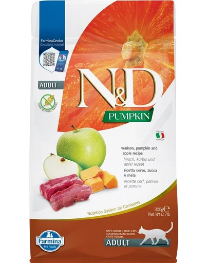 FARMINA N&D Pumpkin Adult Cat Venison&Apple 300 g Hrana pisici, cu cerb, dovleac si mar