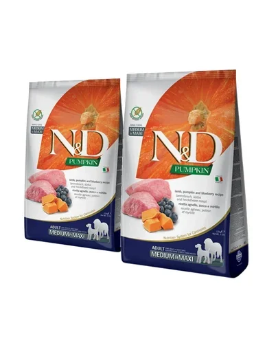 FARMINA N&D Pumpkin lamb & blueberry Adult Medium & Maxi 2 x 2.5 kg hrana caini adulti talie medie sau mare, dovleac, miel si afine