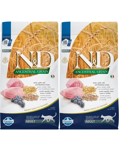FARMINA N&amp;D Ancrestral Grain Lamb &amp; Blueberry Adult Cat mancare pentru pisici cu miel 2 x 1,5 kg