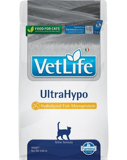 FARMINA Vet Life UltraHypo Cat 400g dietă hipoalergenică pentru pisici cu intoleranțe alimentare, cu proteină din pește