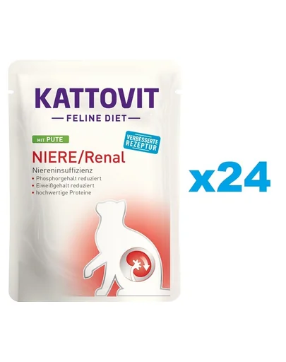 KATTOVIT Feline Diet Niere/Renal hrana umeda dietetica pentru pisici cu afectiuni ale rinichilor, curcan 24 x 85 g