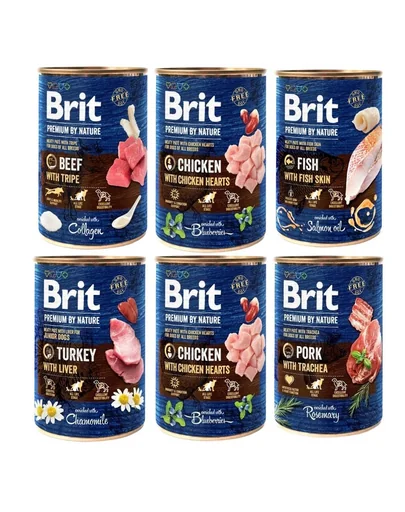 BRIT Premium by Nature Mix arome 6x400 g mancare naturala pentru caini