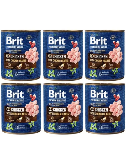 BRIT Premium by Nature chicken, hearts 6x800 g pui si inimi de pui, conserve hrana caini