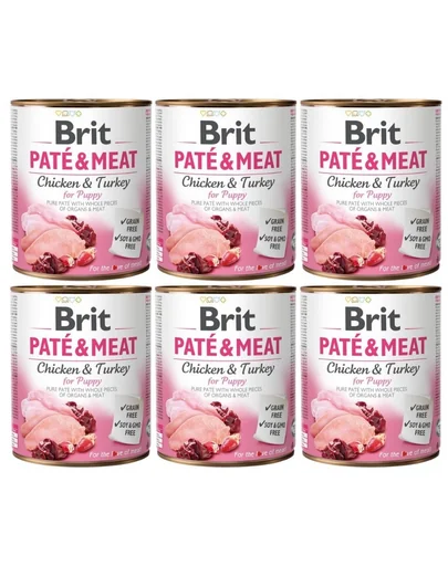 BRIT Pate&amp;Meat puppy 6 x 800 g Hrana umeda pentru catei, pateu cu pasare