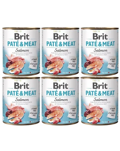BRIT Pate&amp;Meat salmon 6 x 800 g Hrana umeda caine adult, cu somon