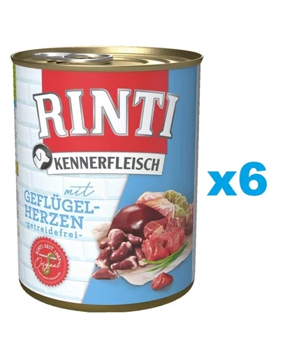 RINTI Kennerfleisch Poultry hearts pentru caine 6x800 g inimi pasare