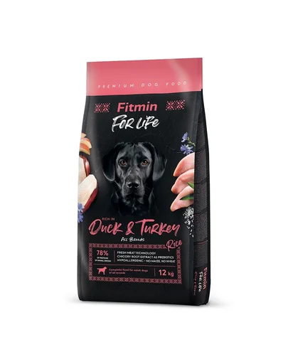 FITMIN dog For Life Duck &amp; Turkey 12 kg hrana caine adult, rata si curcan