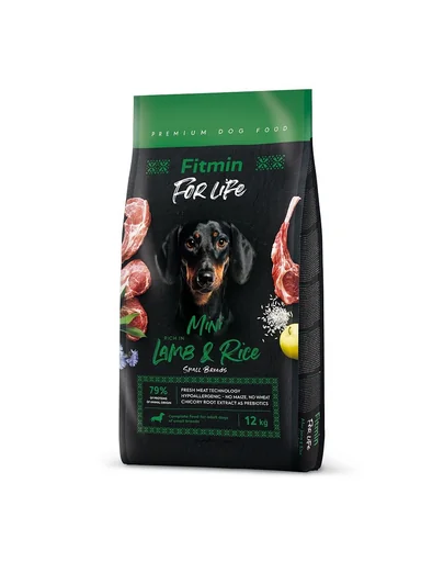 FITMIN dog For Life Lamb &amp; Rice Mini 12 kg aliment caini rasa mica, miel si orez