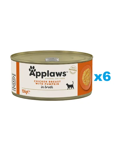 APPLAWS Cat Adult Chicken Breast with Pumpkin in Broth 6x156 g piept pui si dovleac, hrana in sos pentru pisica