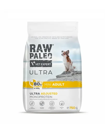 RAW PALEO Ultra Turkey Mini Adult 750g pentru caini adulti de rasa mica, curcan