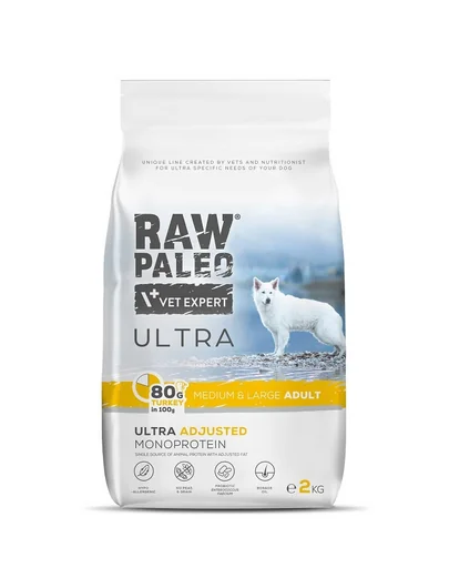 RAW PALEO Ultra Turkey Medium&amp;Large Adult 2kg pentru caini adulti rase medii si mari, din curcan