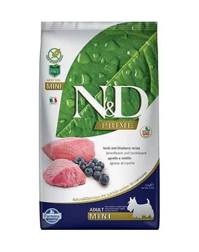 FARMINA N&amp;D Prime Lamb &amp; Blueberry Adult Mini 14 kg (2 x 7 kg) hrana uscata caini adulti talie mica, miel si afine