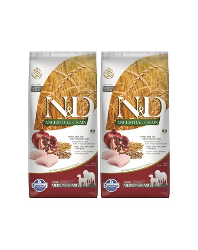 FARMINA N&amp;D Ancestral Grain dog Adult Medium &amp; Maxi Chicken &amp; Pomegranate 2 x 12 kg hrana caini