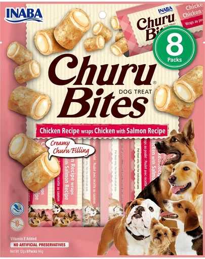 INABA Churu Bite Chicken 8x12g pui și somon wrap pentru câini