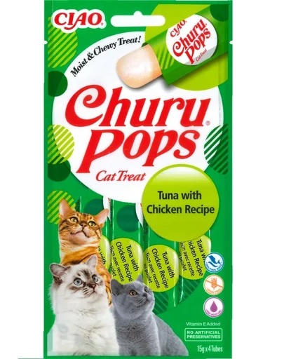 INABA Churu Pops Tuna &amp; Chicken 4x15g snack lichid pentru pisici cu ton si pui