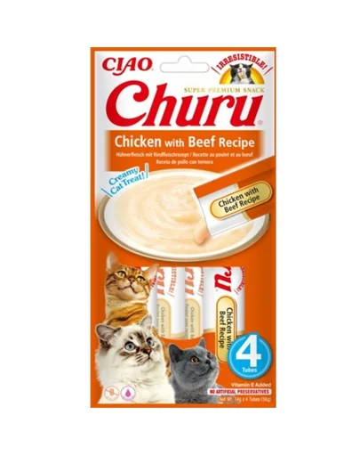 INABA Churu Chicken with beef 4x14g recompensa Churu cu pui si vita pentru pisica