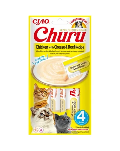 INABA Churu Chicken with cheese &amp; beef 4x14g crema pui, branza si vita pentru pisici