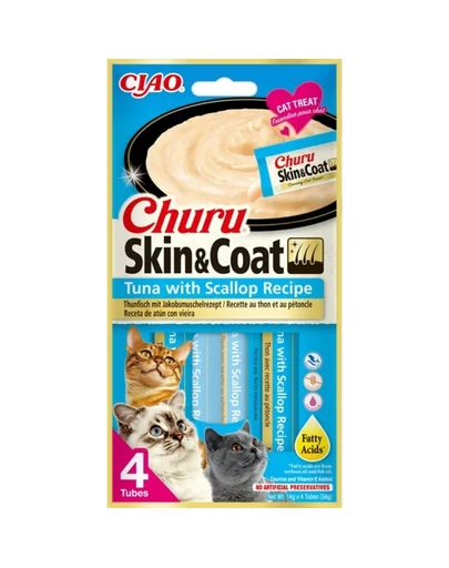 INABA Churu Skin&Coat 4x14g crema ton si scoici pentru pisici