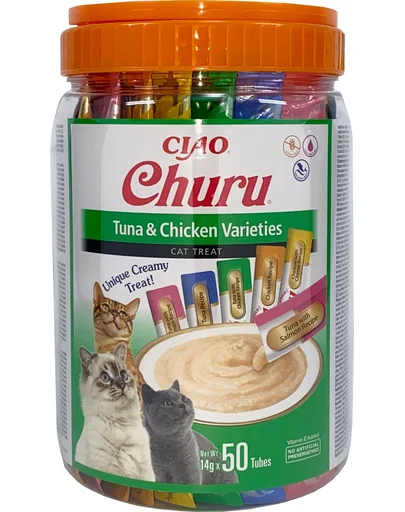 INABA Churu Variety Tuna&amp;Chicken mix recompense cremoase pisici 50x14g (700g) ton si pui