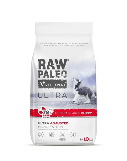 RAW PALEO Ultra Beef Medium&amp;Large Puppy 10kg Hrana uscata cateide talie medie si mare, cu vita