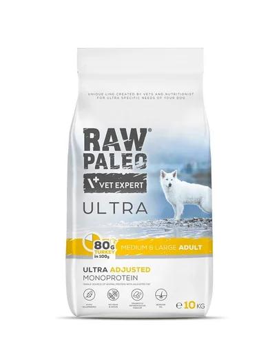 RAW PALEO Ultra Turkey Medium&amp;Large Adult 10kg Sac mancare caini talie medie si mare, cu curcan
