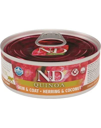 FARMINA N&amp;D Cat Quinoa Skin&amp;Coat cu hering și cocos 80 g
