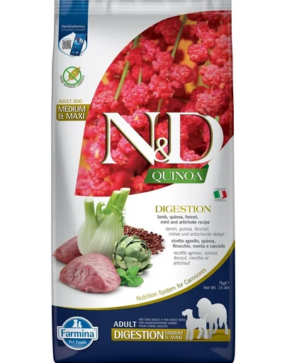 FARMINA N&amp;D Quinoa Dog Adult Medium&amp;Maxi Digestion Lamb &amp; Fennel 7 kg Hrana caini talie mredie si mare cu tulburari digestive, cu miel