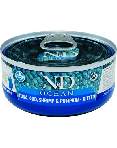 FARMINA N&D Ocean Cat Kitten Tuna, cod, shrimp, pumpkin 70 g conserva pisoi, cu ton, creveti si dovleac