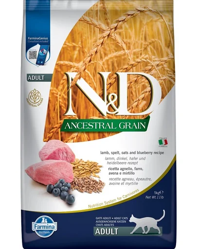 FARMINA N&amp;D Low Grain Adult Hrana uscata pisici, cu miel si afine 5 kg
