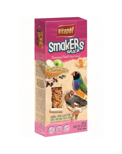 Batoane cu fructe pentru cinteze zebră și păsări exotice VITAPOL Smakers, 2 bucăți