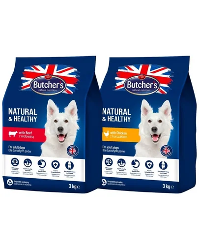 BUTCHER'S Natural&amp;Healthy hrana arome mixte pentru caini 2 x 3 kg cu pui si vita