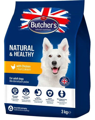BUTCHER'S Natural&amp;Healthy hrana uscata caini, cu pui 6 kg (2 x 3 kg)
