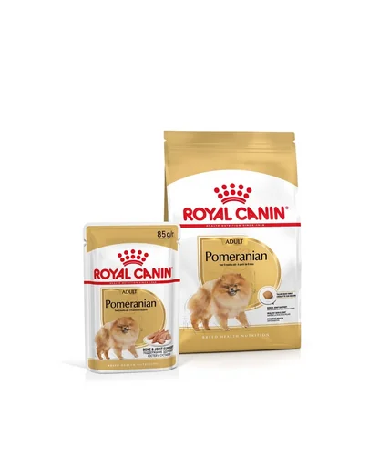 ROYAL CANIN Pomeranian Adult 1.5 kg hrană uscată pentru câini mini spitz adulți + hrană umedă 12x85g