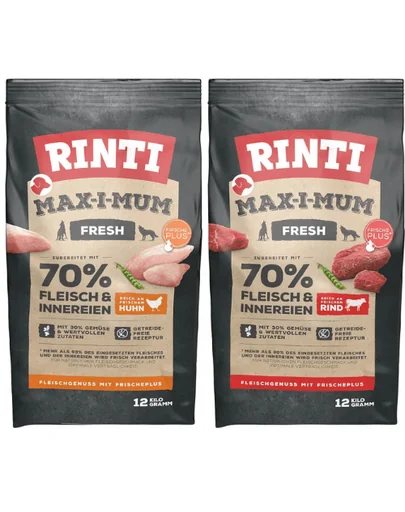 RINTI MAX-I-MUM Beef cu vita 12 kg + Chicken cu pui 12 kg pachet hrana pentru caini