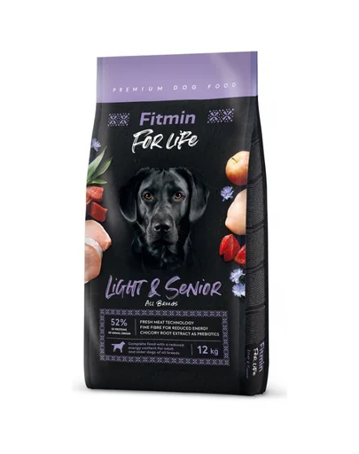 FITMIN Dog For Life Light &amp; Senior hrana caini adulti si seniori 12 kg