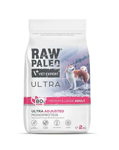 RAW PALEO Ultra Pork Medium&Large Adult 2kg hrana cu porc pentru caini rasa medie si mare